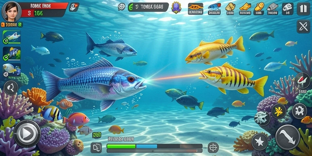 Tampilan menangkap ikan dalam gameplay 116X yang seru.
