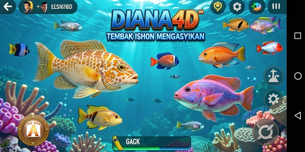 Screenshot gameplay Tembak Ikan yang seru dan penuh warna.
