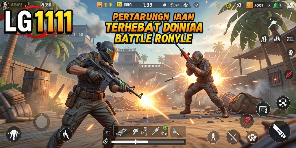 Screenshot gameplay LG111 menampilkan aksi mendebarkan dalam pertarungan Battle Royale.