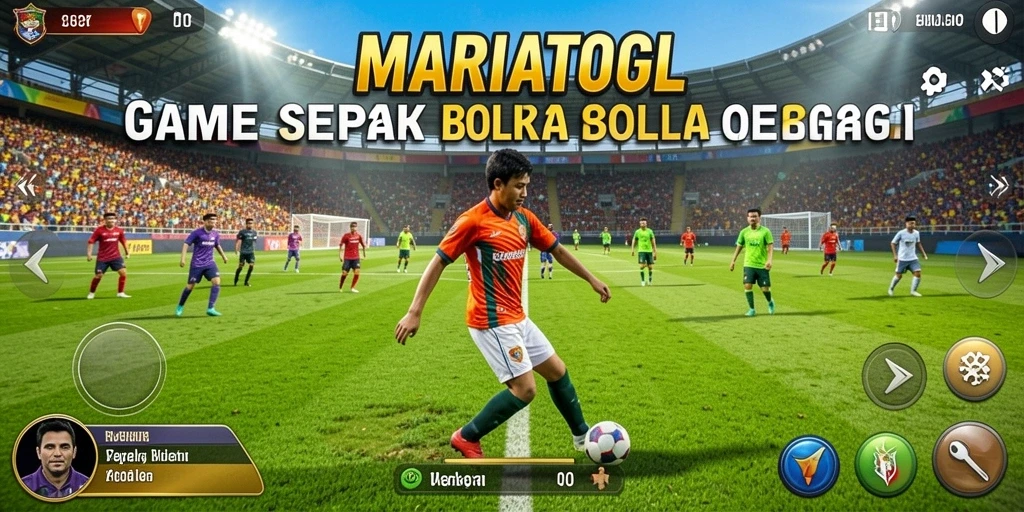 Screenshot gameplay MARIATOGL yang menunjukkan aksi pertandingan sepak bola.