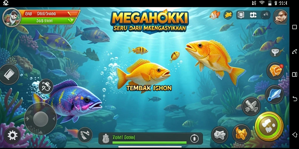 Tampilan gameplay menarik dalam MEGAHOKI dengan aksi tembak ikan yang seru.