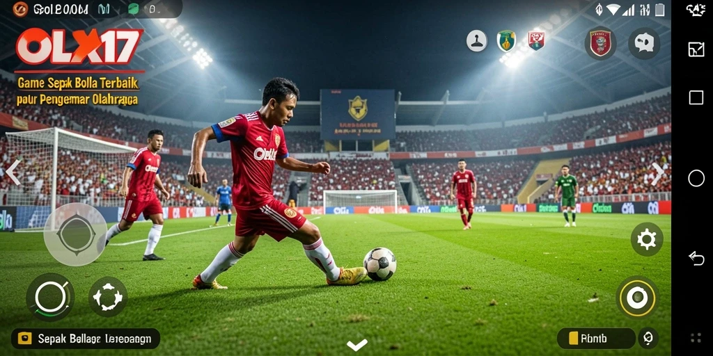 Tampilan gameplay OLX17 yang seru dan penuh aksi di lapangan sepak bola.