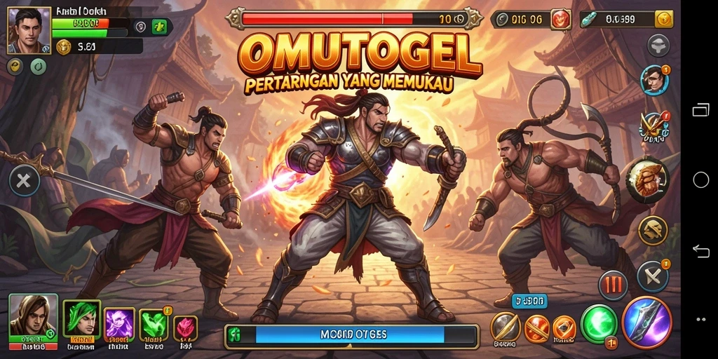 Tampilan interaktif pertarungan di OMUTOGEL dengan efek visual yang menakjubkan.
