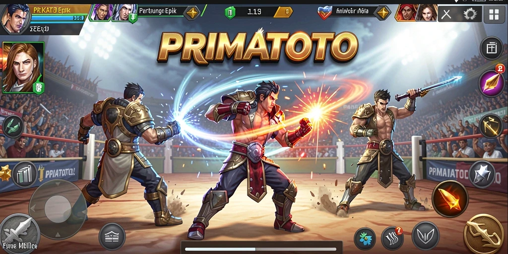 Gameplay seru PRIMATOTO dengan pertarungan epik dan karakter unik.