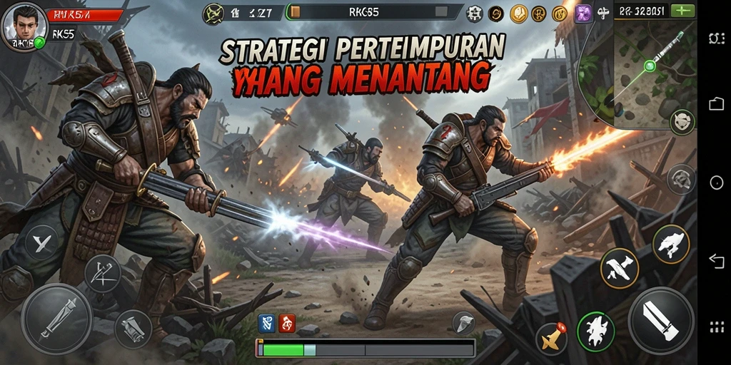 Tangkapan layar gameplay RK55 menunjukkan pertempuran strategis yang mendebarkan.