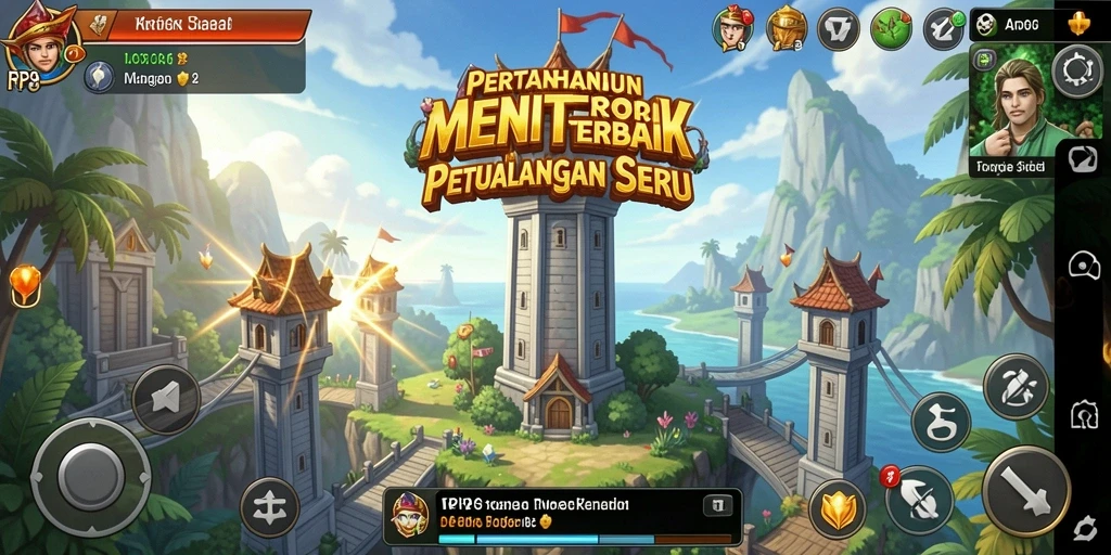 Screenshot gameplay RP8 menunjukkan aksi menara pertahanan yang mendebarkan.